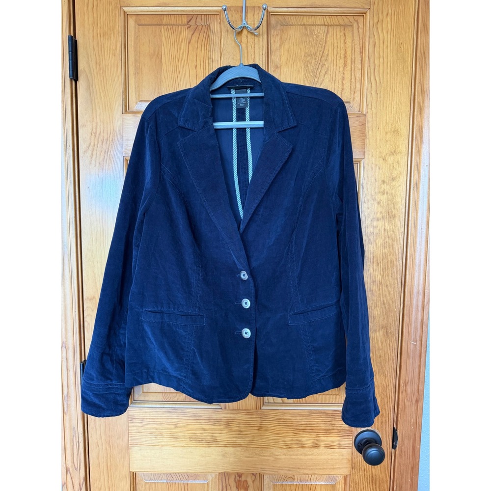 Lane Bryant Navy Blue Corduroy Blazer Jacket Plus Size 22 Cotton Stretch 3-Btn